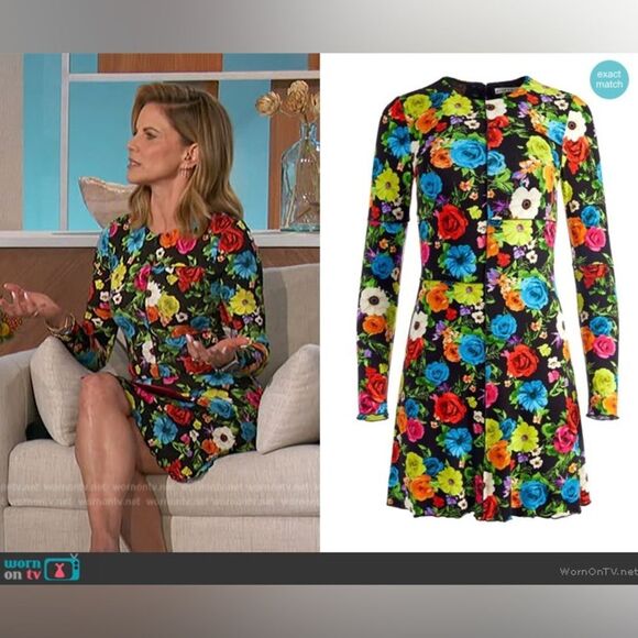 NWT Alice & Olivia Delora Floral Printed Long Sleeve Paneled Mini Dress Size 8 - Picture 12 of 12